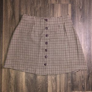 Tan and Brown Plaid Mini Skirt